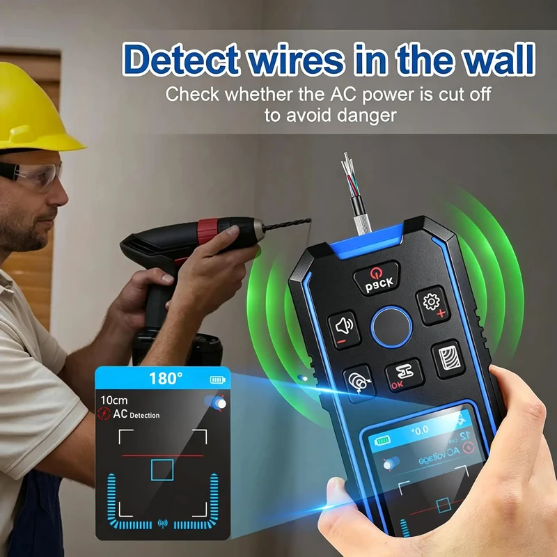 Rock Solid Four In One Wall Stud Finder Scanner With Rechargeable Battery For Dead Nuts Accurate Scanning Of Wooden Studs AC Live Wires And Hidden Metal Hardware Zero Sweat For Any Pro Handyman Job