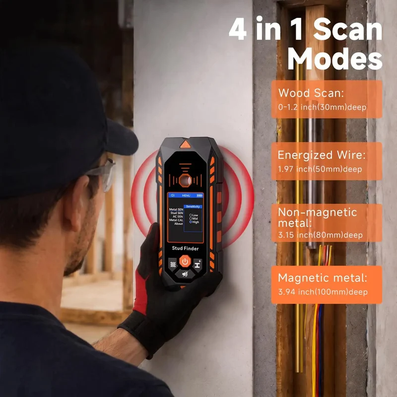 Rock Solid Stud Finder Wall Scanner With Tuned Sensitivity And Multimode Scanning Finds Wooden Studs And Live Metal Wires Without Any Hassle For Weekend Warriors