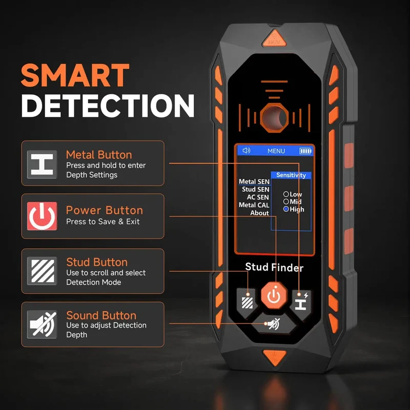 Rock Solid Stud Finder Wall Scanner With Tuned Sensitivity And Multimode Scanning Finds Wooden Studs And Live Metal Wires Without Any Hassle For Weekend Warriors