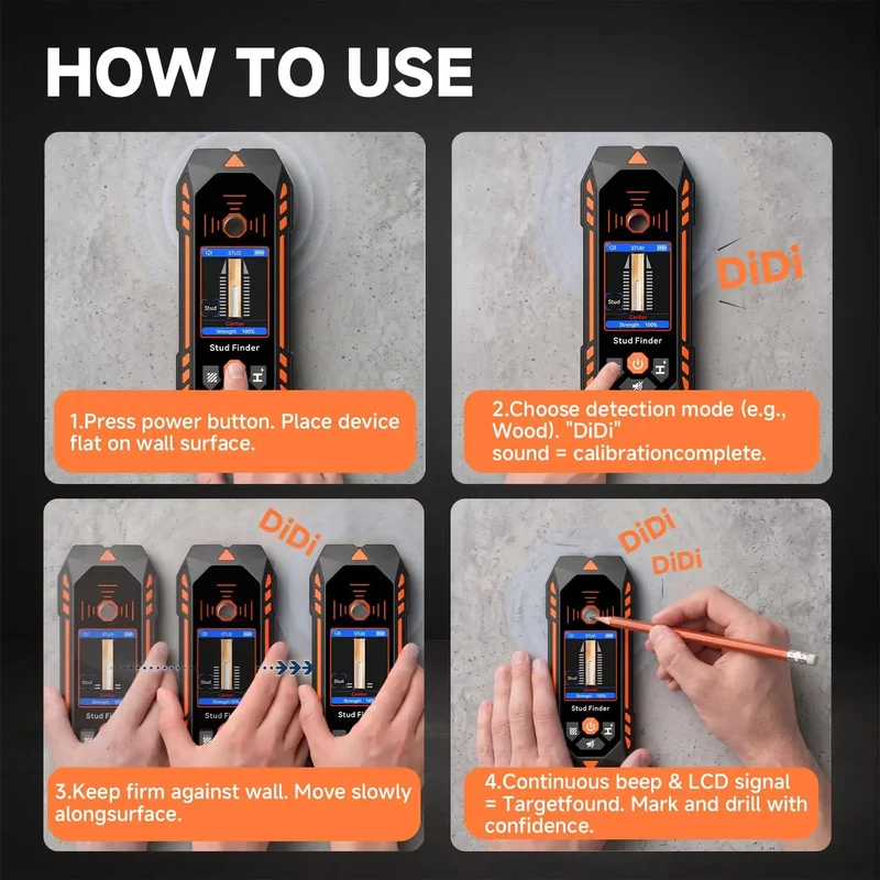 Rock Solid Stud Finder Wall Scanner With Tuned Sensitivity And Multimode Scanning Finds Wooden Studs And Live Metal Wires Without Any Hassle For Weekend Warriors