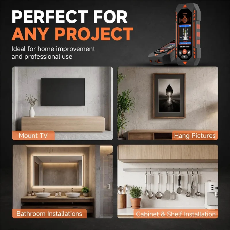 Rock Solid Stud Finder Wall Scanner With Tuned Sensitivity And Multimode Scanning Finds Wooden Studs And Live Metal Wires Without Any Hassle For Weekend Warriors