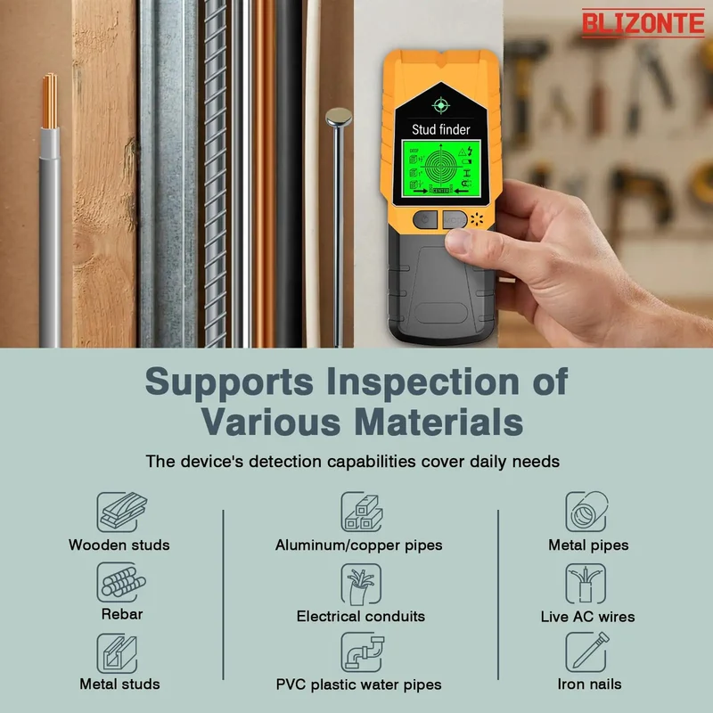 Top Shelf Six In One Stud Finder Wall Scanner Delivers Dead On Accuracy To Locate Wood Beams Electrical Wires Metal Pipes And Nails With Zero Guesswork Featuring Bright Audio Visual Alarms And Built In Magnet For No Sweat Renovations
