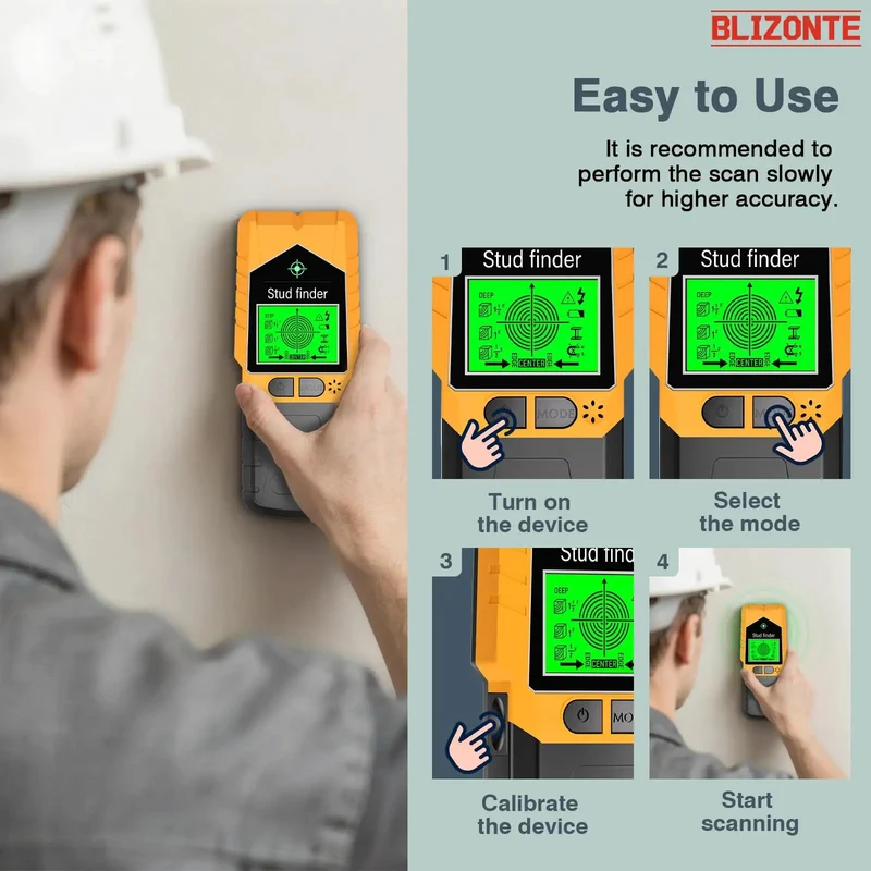 Top Shelf Six In One Stud Finder Wall Scanner Delivers Dead On Accuracy To Locate Wood Beams Electrical Wires Metal Pipes And Nails With Zero Guesswork Featuring Bright Audio Visual Alarms And Built In Magnet For No Sweat Renovations