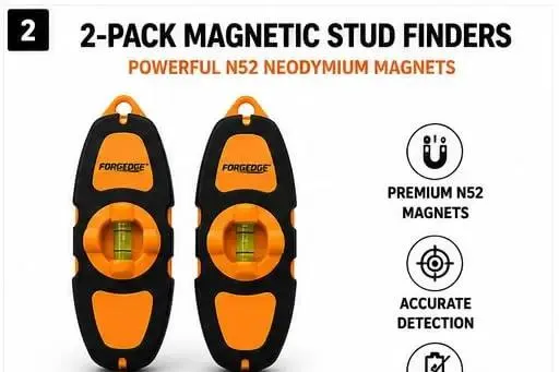 Kickass Magnetic Stud Finder 2-Pack With Integrated Level Measuring Tape Carpenter Pencil And Rugged Case For Drywall Wood N52 Neodymium Magnets Heavy Duty Home Remodeling Kit