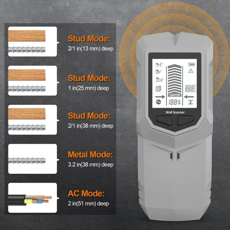 Heavy Duty Digital Stud Finder With Automatic Drywall Scanning Detects Wood Framing Steel Inserts And Live AC Wiring Featuring Precise Depth Markers And Integrated Leveler For No Sweat Home Improvement Jobs