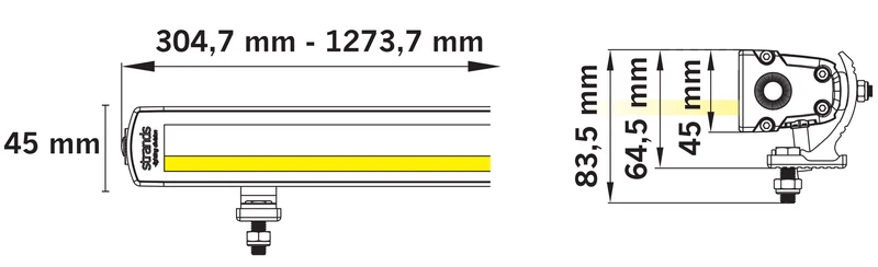 Barres lumineuses droites à une rangée Strands Siberia XP avec feu de position jaune/blanc