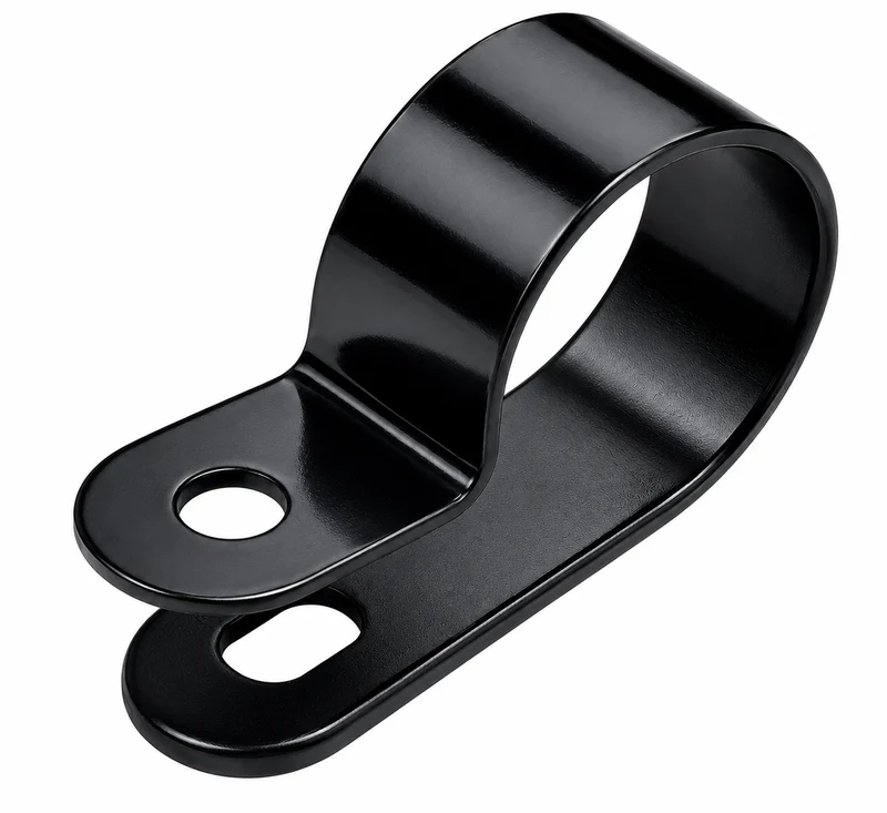 Clips en P en nylon noir / Fixation par vis / Paquet de 100