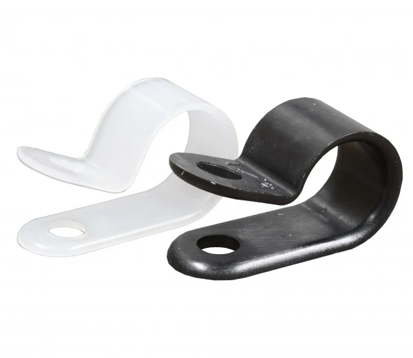 Clips en P en nylon noir / Fixation par vis / Paquet de 100