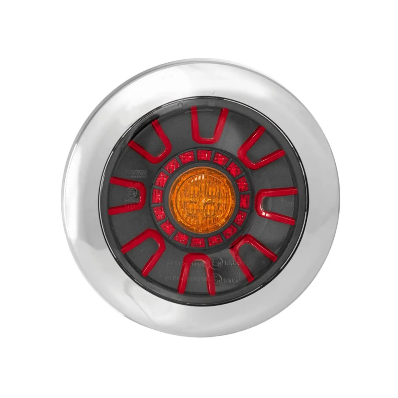Feu arrière rond foncé Fristom avec feu stop, feu arrière et clignotant / Couvercle chromé