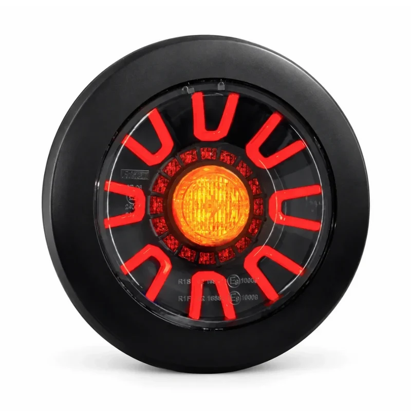 Feu arrière rond foncé Fristom avec feu stop, feu arrière et clignotant / Couvercle noir