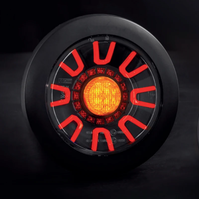 Feu arrière rond foncé Fristom avec feu stop, feu arrière et clignotant / Couvercle noir