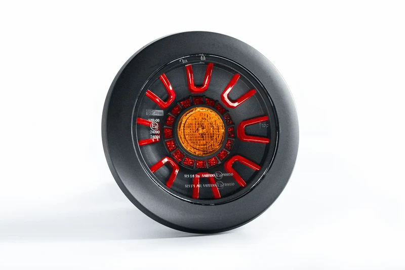 Feu arrière rond foncé Fristom avec feu stop, feu arrière et clignotant / Couvercle noir