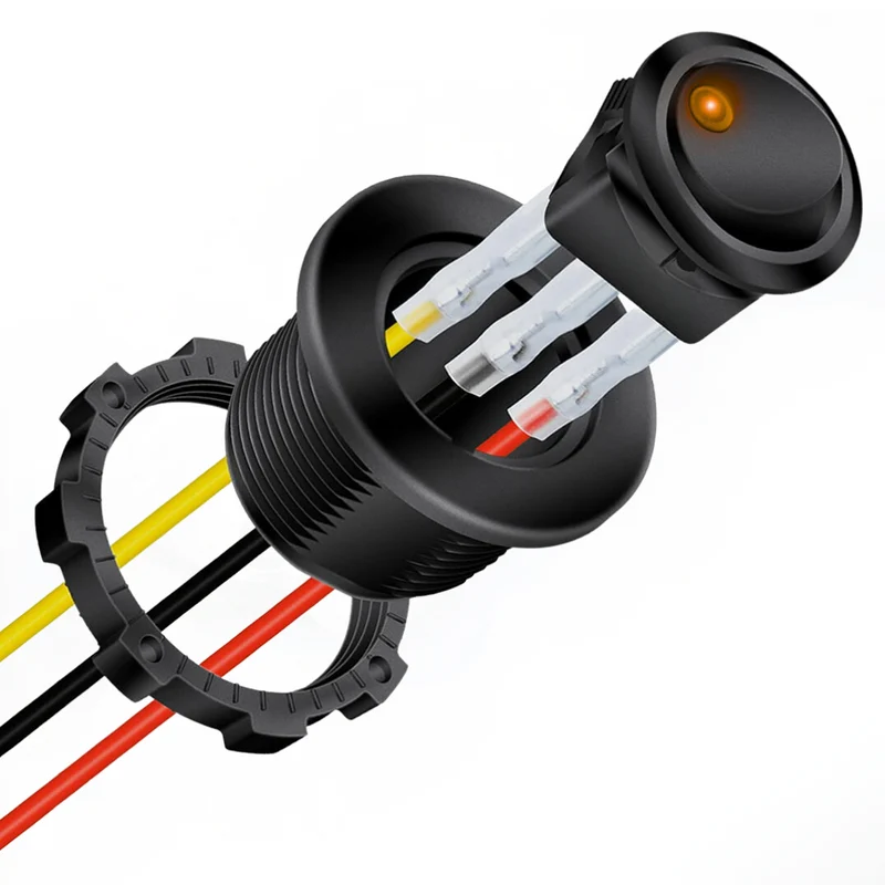 Interrupteur à bascule LED rond avec câbles et boîtier
