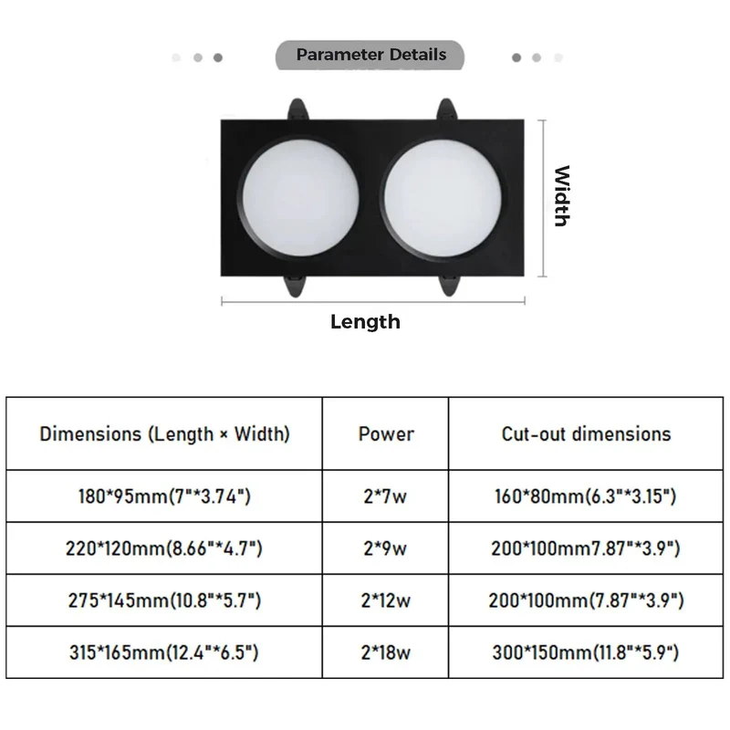 Slick Square Double Head LED Recessed Downlight Ceiling Lamp With Smooth Anti Glare Acrylic Cover And Zero Hassle Install For Your Dope Home Setup Or Chic Living Room Vibe