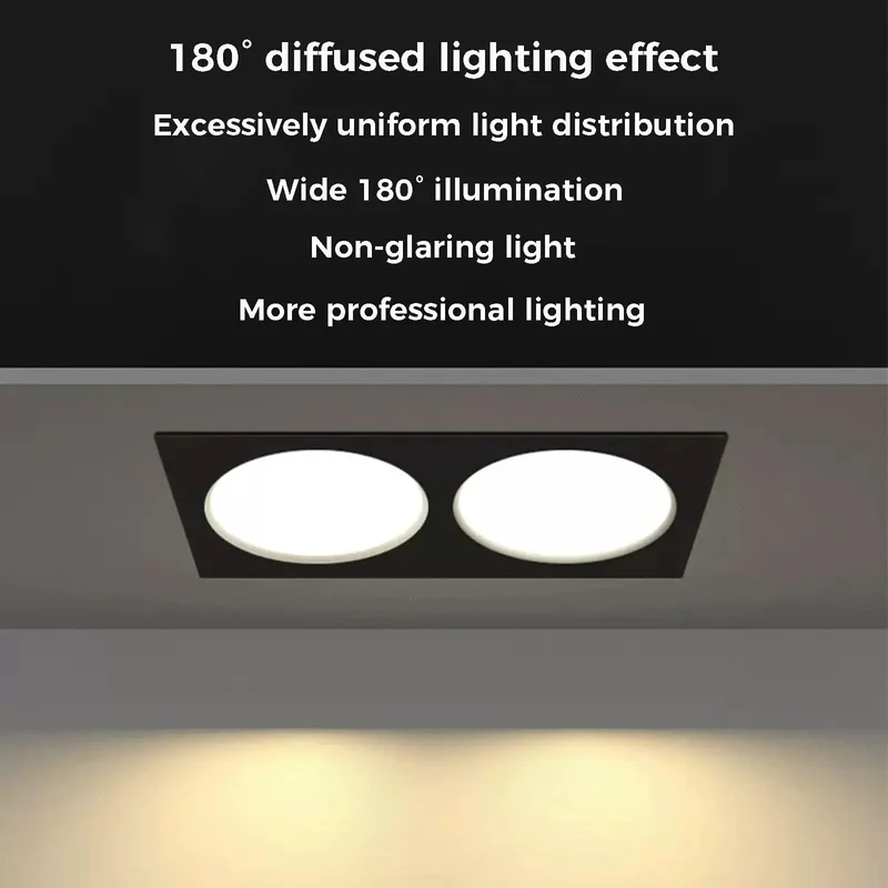 Slick Square Double Head LED Recessed Downlight Ceiling Lamp With Smooth Anti Glare Acrylic Cover And Zero Hassle Install For Your Dope Home Setup Or Chic Living Room Vibe