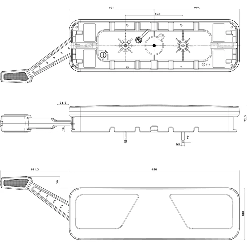Feu de remorque à LED Fristom de grande taille avec marqueur de contour / 6 fonctions