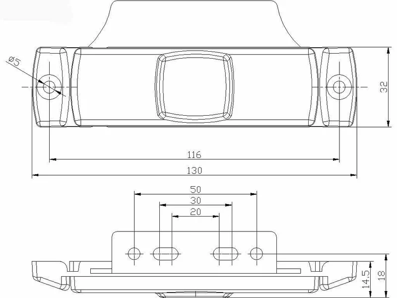 Feu de position latéral Slimline Ambre avec support horizontal