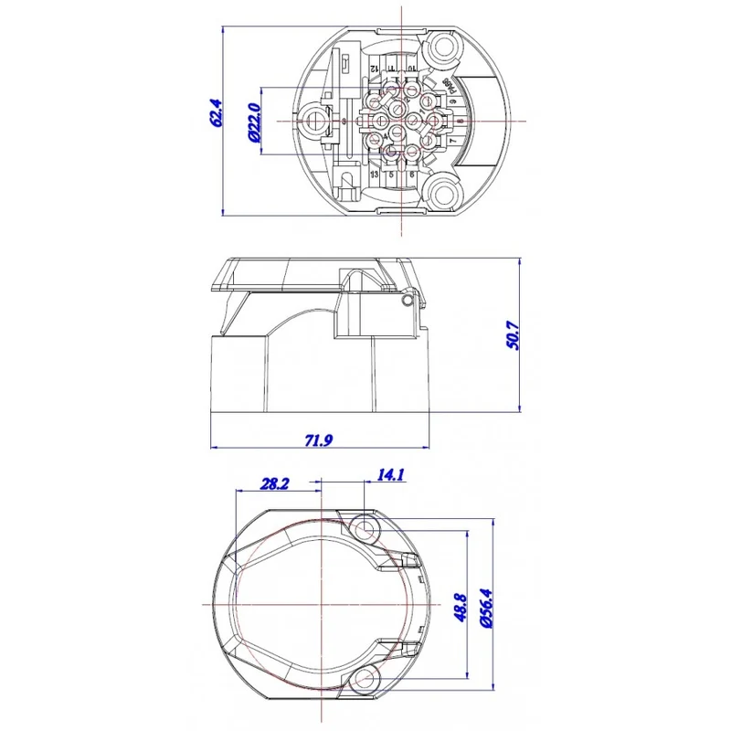 Prise 12v 13 pôles pour remorques 12v
