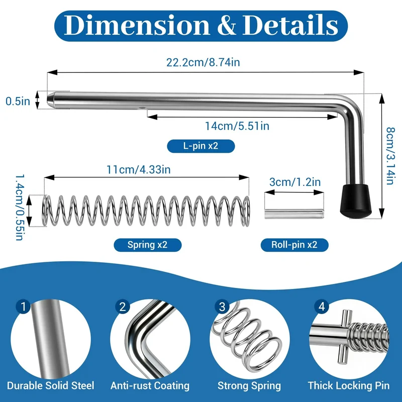 Heavy Duty 819T Trailer Gate Spring Pin Latch Kit 8.5 Inch Black 2 Pack Replace Busted Pins Rock Solid No Wiggle Locking Hardware For Secure Cargo Hauling Drop Straight In Mount