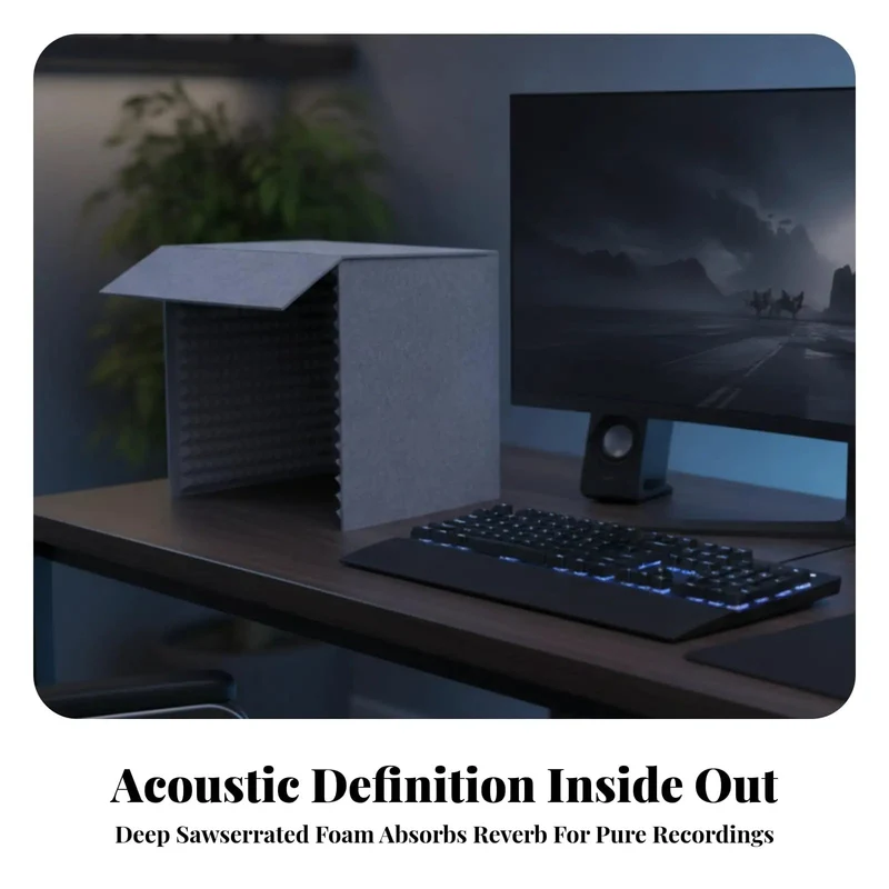 Compact Desktop Acoustic Vocal Booth Packed With Textured Sound Absorbing Foam To Beat Room Echo And Lock In Crisp Clear Audio For Vocals Microphone Tests And Podcast Sessions