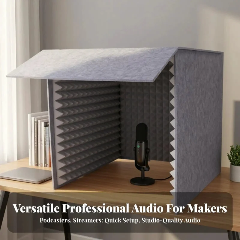 Kickass Desktop Acoustic Soundproof Booth With Thick Foam And Felt Panels For Vocal Recording Podcasts Streams Home Studio Kill Echo Foldable Mic Enclosure