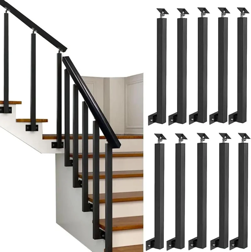 Badass Adjustable Two Seventy Degree Side Mounted Railing Post Bracket Black Wrought Iron Deck Spindle Rust Proof Stair Baluster Heavy Duty For House Or Business Build No Sweat Setup Tight Fit Ten Pack Count