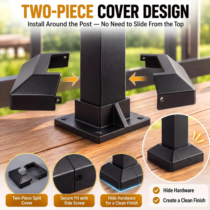 Rock Solid 8 Pack 2X2 Aluminum Square Post Base Flanges With Powder Coated Black Covers Real Deal Deck Railing Mounts And Bottom Caps For Outdoor Fences Handrails Built Tough