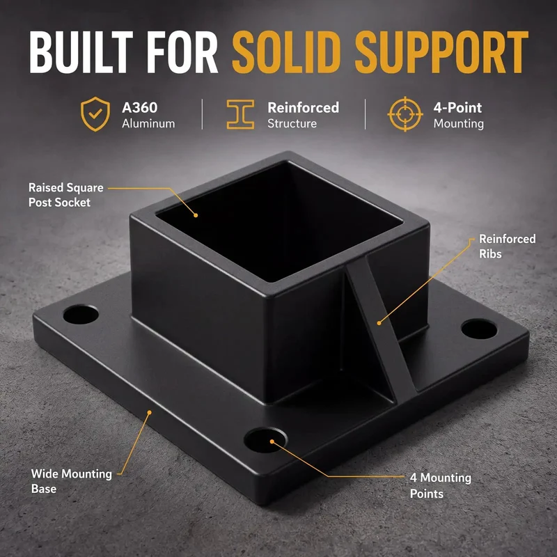 Rock Solid 8 Pack 2X2 Aluminum Square Post Base Flanges With Powder Coated Black Covers Real Deal Deck Railing Mounts And Bottom Caps For Outdoor Fences Handrails Built Tough