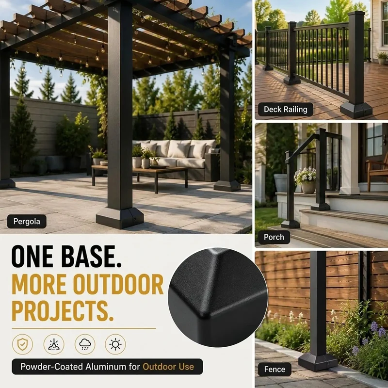 Rock Solid 8 Pack 2X2 Aluminum Square Post Base Flanges With Powder Coated Black Covers Real Deal Deck Railing Mounts And Bottom Caps For Outdoor Fences Handrails Built Tough
