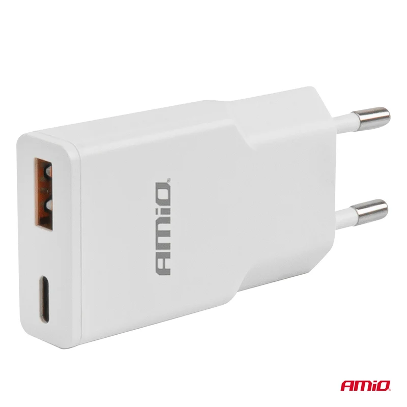 CHARGEUR MURAL FIN 20W USB ET USB-C AMIO