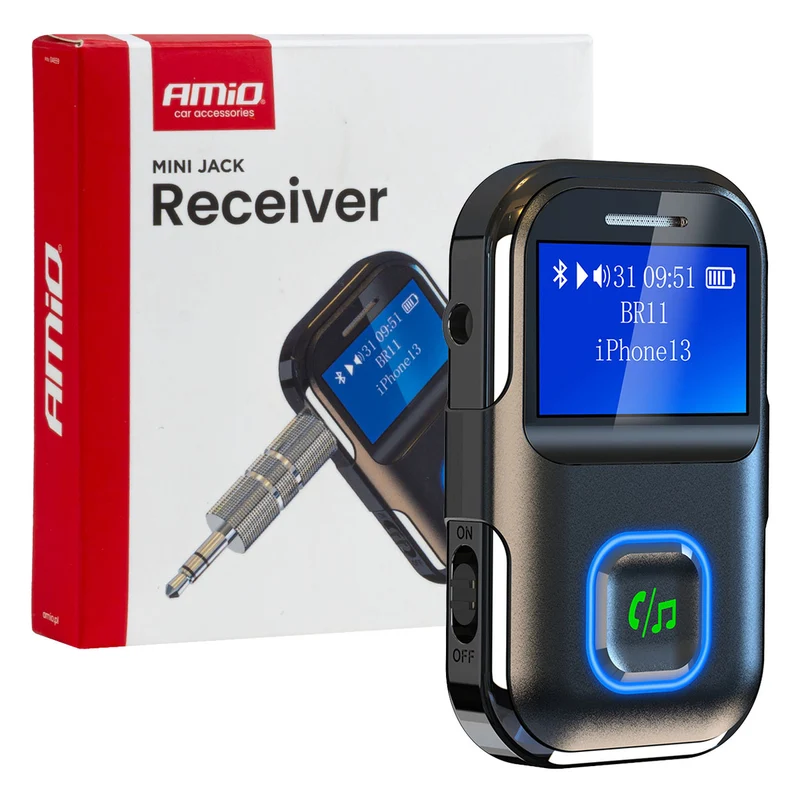 RÉCEPTEUR BLUETOOTH RECHARGEABLE SUR MINI-JACK AVEC ÉCRAN LCD AMIO