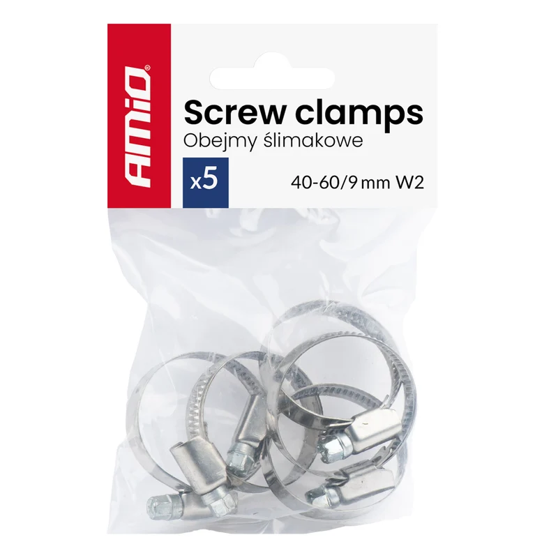 LOT DE 5 COLLIERS DE SERRAGE À VIS W2 40 À 60 MM AMIO