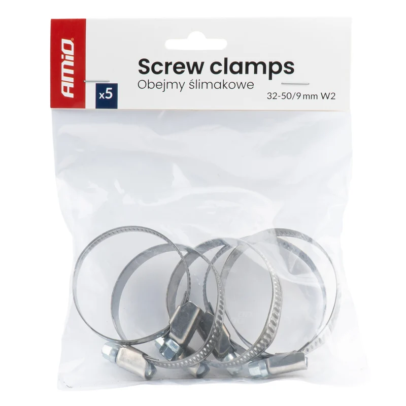 LOT DE 5 COLLIERS DE SERRAGE À VIS W2 32 À 50 MM AMIO