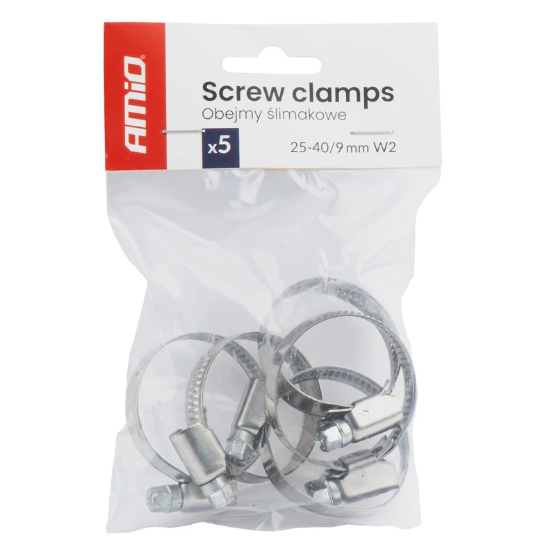 LOT DE 5 COLLIERS DE SERRAGE À VIS W2 25 À 40 MM AMIO