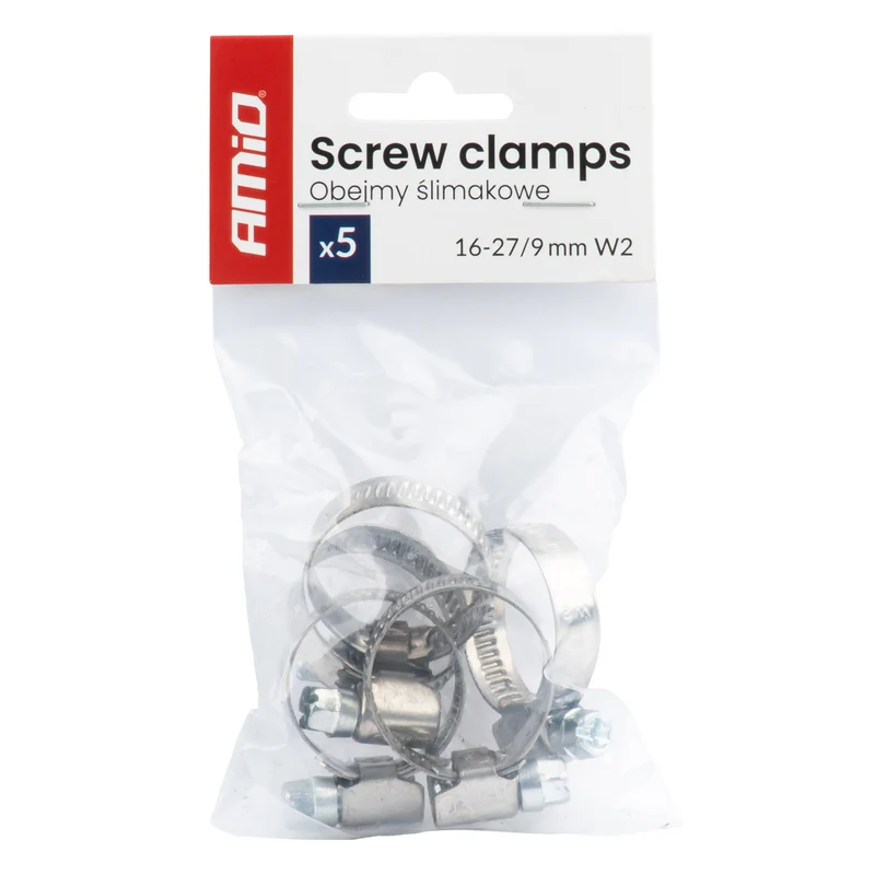LOT DE 5 COLLIERS DE SERRAGE À VIS W2 16 À 27 MM AMIO