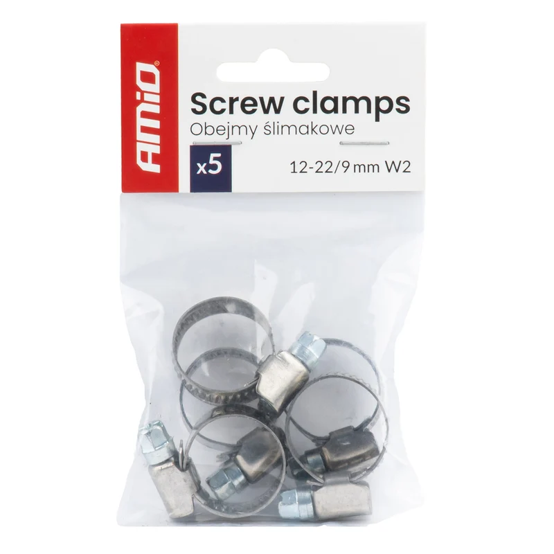 LOT DE 5 COLLIERS DE SERRAGE À VIS W2 12 À 22 MM AMIO