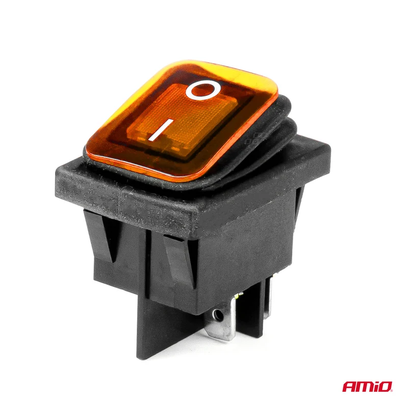 INTERRUPTEUR BASCULANT RECTANGULAIRE LED JAUNE 12/24V 20 AMP AMIO