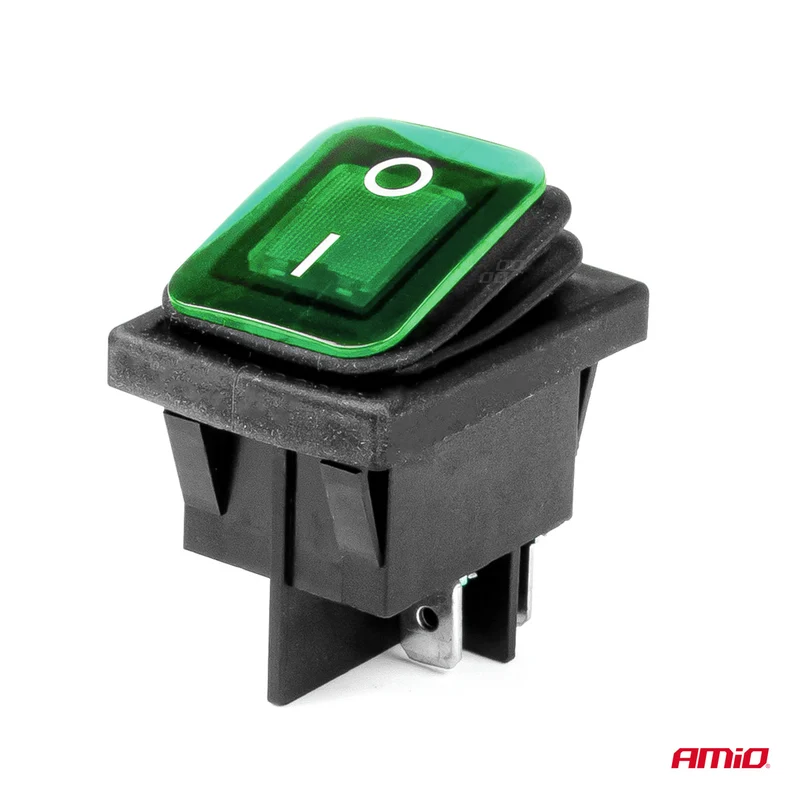 INTERRUPTEUR BASCULANT RECTANGULAIRE VERT 12/24V 20 AMP AMIO