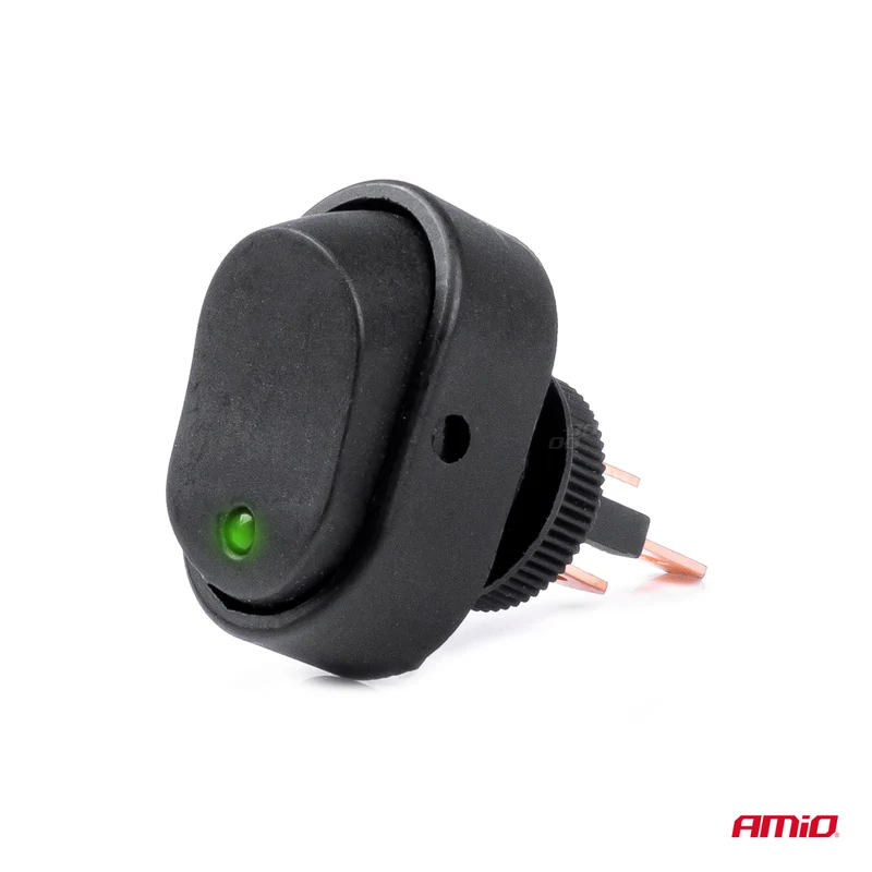 INTERRUPTEUR BASCULANT OVALE ÉCLAIRÉ VERT 12/24V 30 AMP AMIO