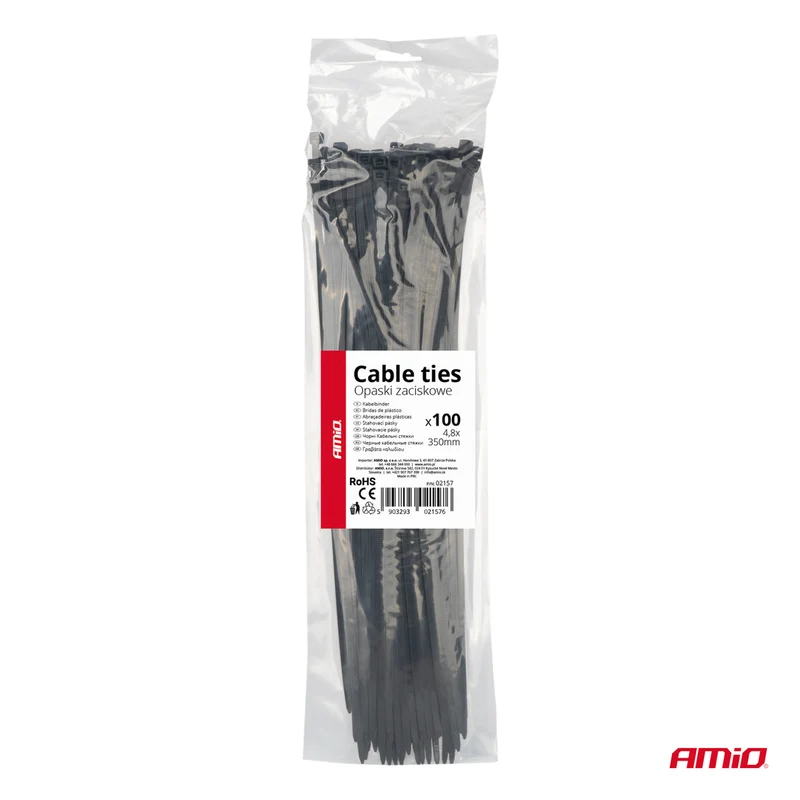 LOT DE 100 COLLIERS DE SERRAGE NOIRS 4,8 × 350 MM AMIO