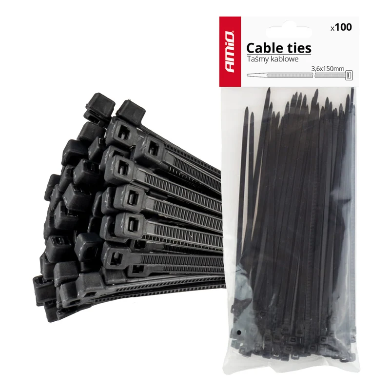 LOT DE 100 COLLIERS DE SERRAGE NOIRS 3,6 × 150 MM AMIO