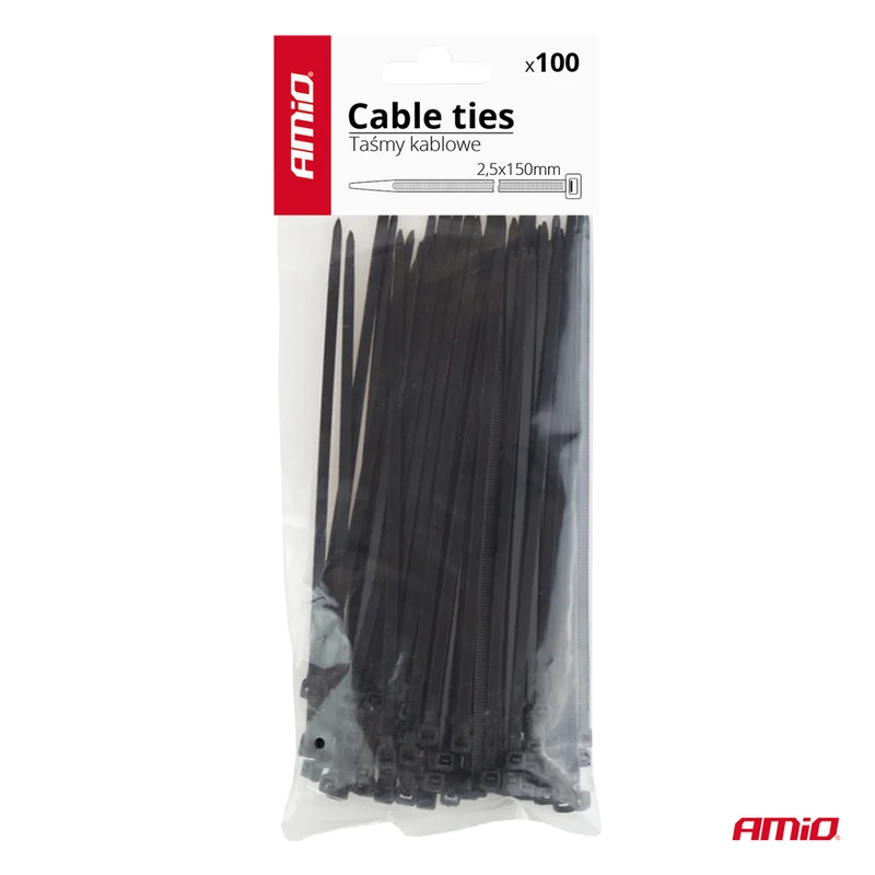 LOT DE 100 COLLIERS DE SERRAGE NOIRS 2,5 × 150 MM AMIO