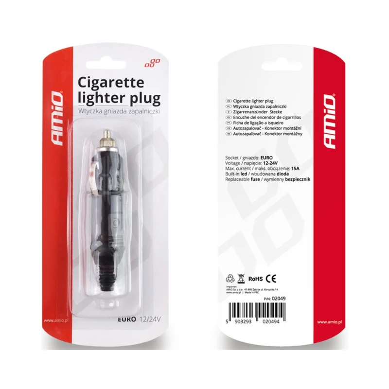 FICHE MÂLE ALLUME-CIGARE EURO 12/24V AMIO