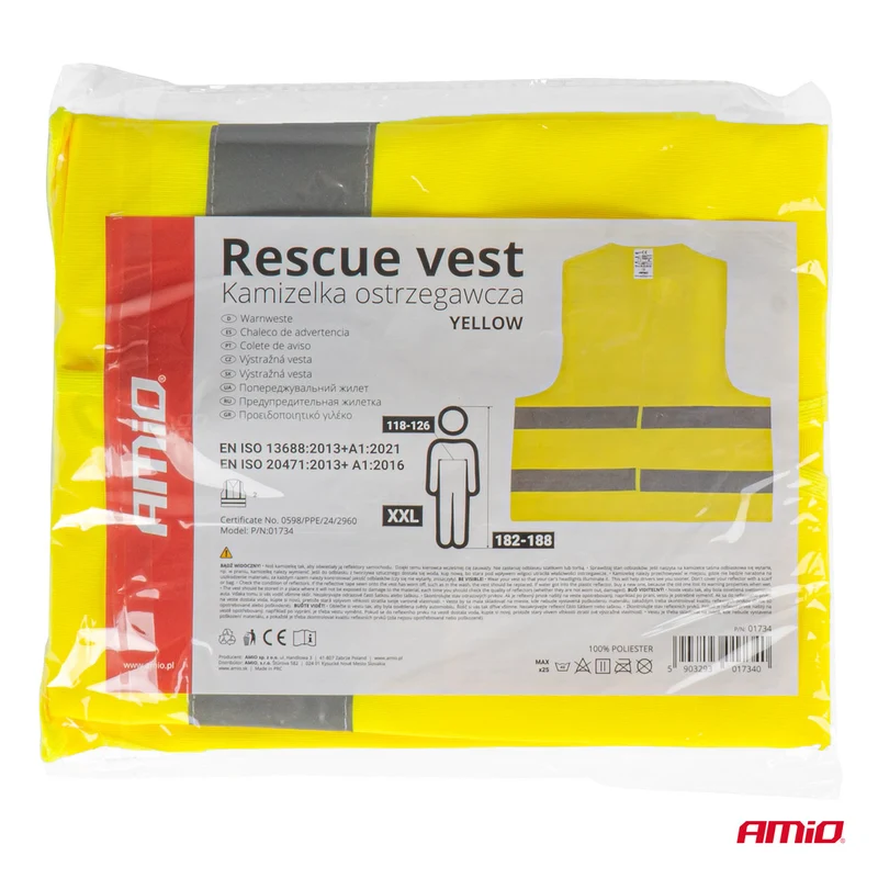 GILET DE SECURITE JAUNE AVEC CERTIFICAT AMIO