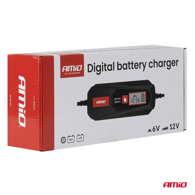 CHARGEUR DE BATTERIE NUMÉRIQUE 6V / 12V 5 AMP POUR BATTERIES PLOMB ET LITHIUM AMIO z