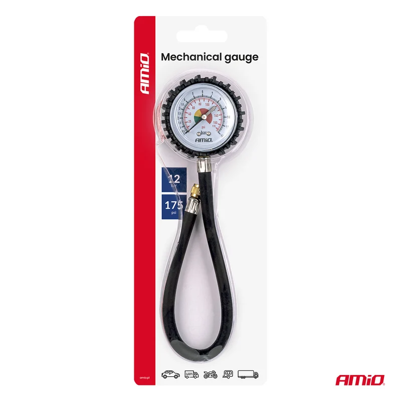 MANOMÈTRE ANALOGIQUE AVEC FLEXIBLE 30CM 12 BAR AMIO