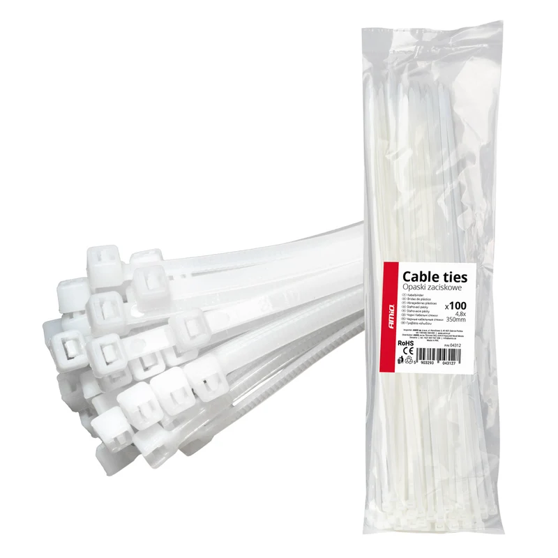 LOT DE 100 COLLIERS DE SERRAGE BLANCS 4,8 × 350 MM AMIO