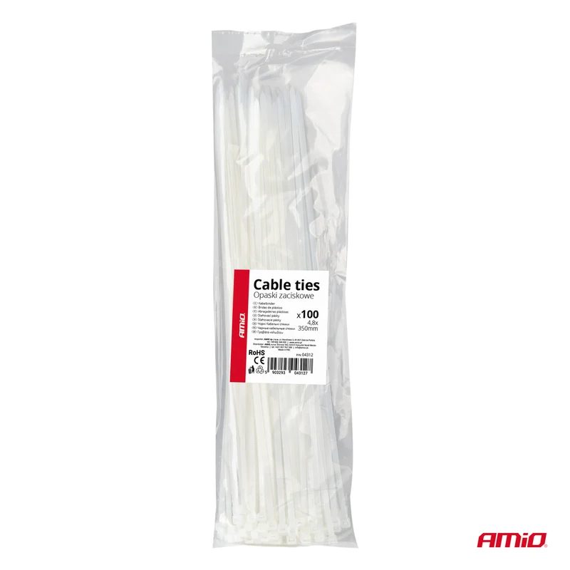 LOT DE 100 COLLIERS DE SERRAGE BLANCS 4,8 × 350 MM AMIO