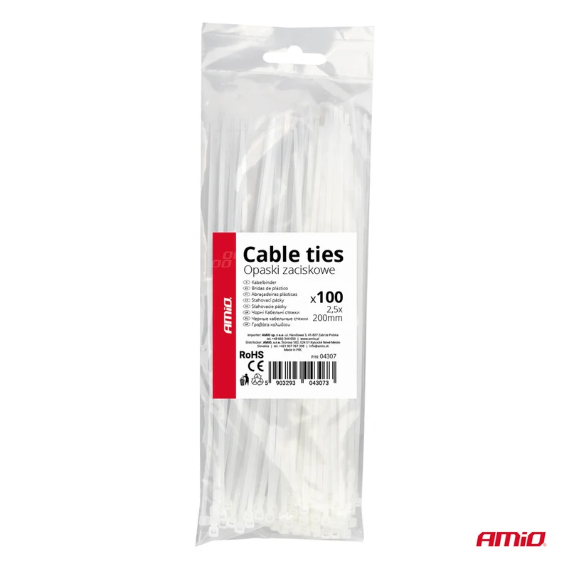 LOT DE 100 COLLIERS DE SERRAGE BLANCS 2,5 × 200 MM AMIO