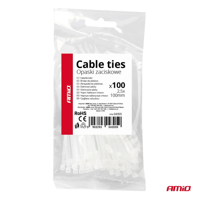 LOT DE 100 COLLIERS DE SERRAGE BLANCS 2,5 × 100 MM AMIO
